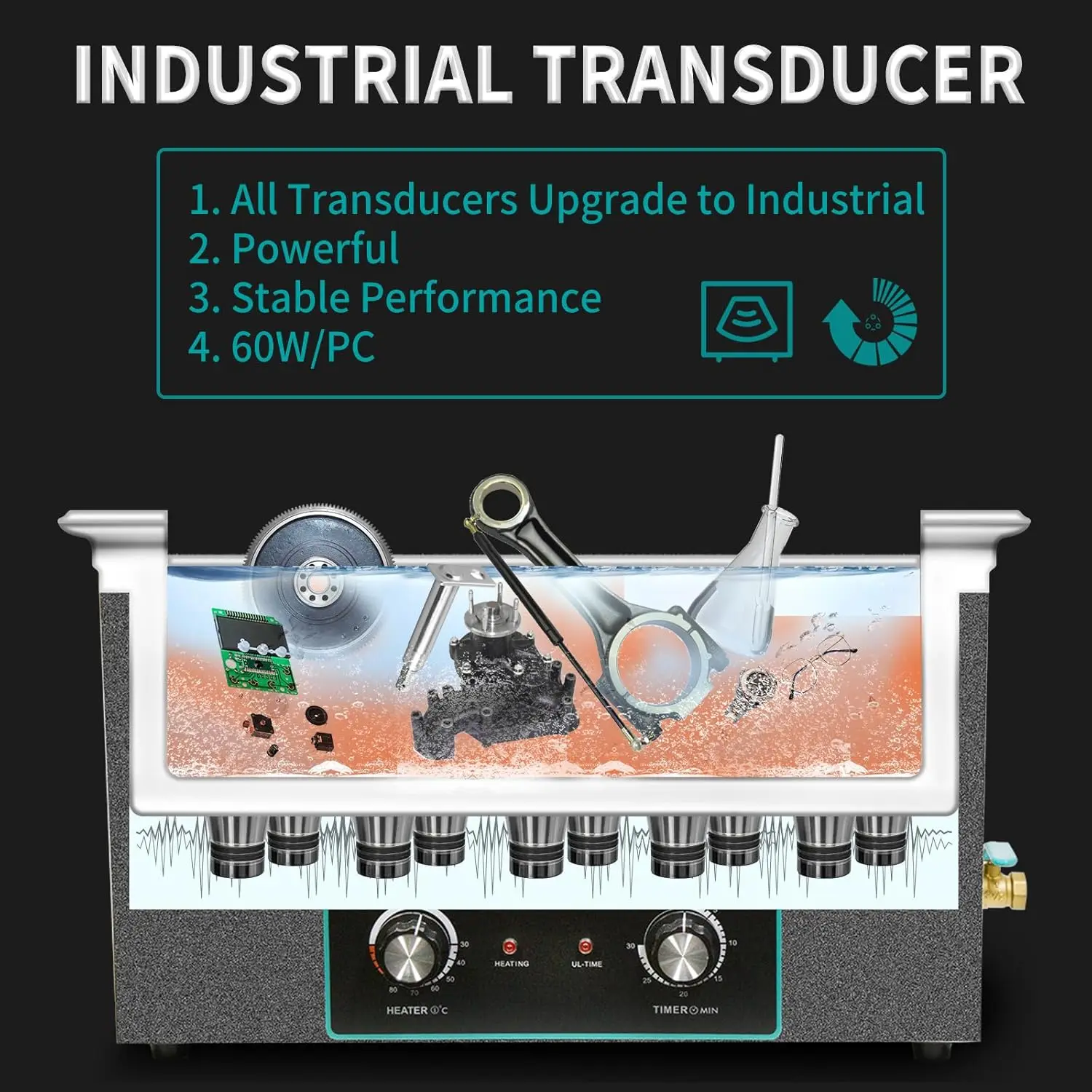 ヒータータイマー付き洗浄機,3D樹脂プリント部品,キャブレター,回路基板,30l,600w