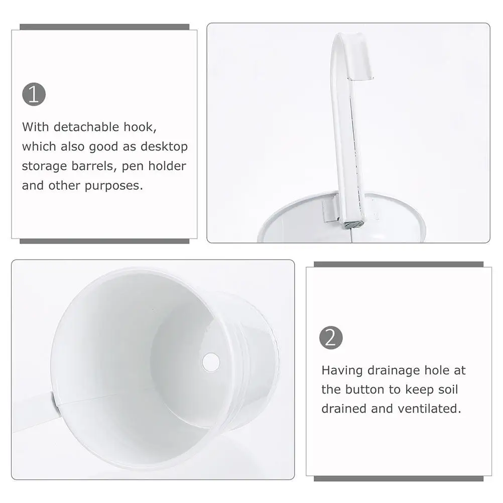 3Pcs Iron Hanging Flower Pot Modern Drainage Bottom Detachable Hook Multi Use Flower Planter Balcony Hanging Bucket Home