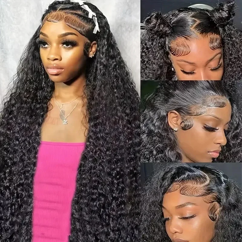 

Deep Wave Human Hair Wigs 1B Pre Cut Lace Glueless 5×5 Transparent Lace Frontal Wigs 200 Density Lace Front Human Hair Wigs