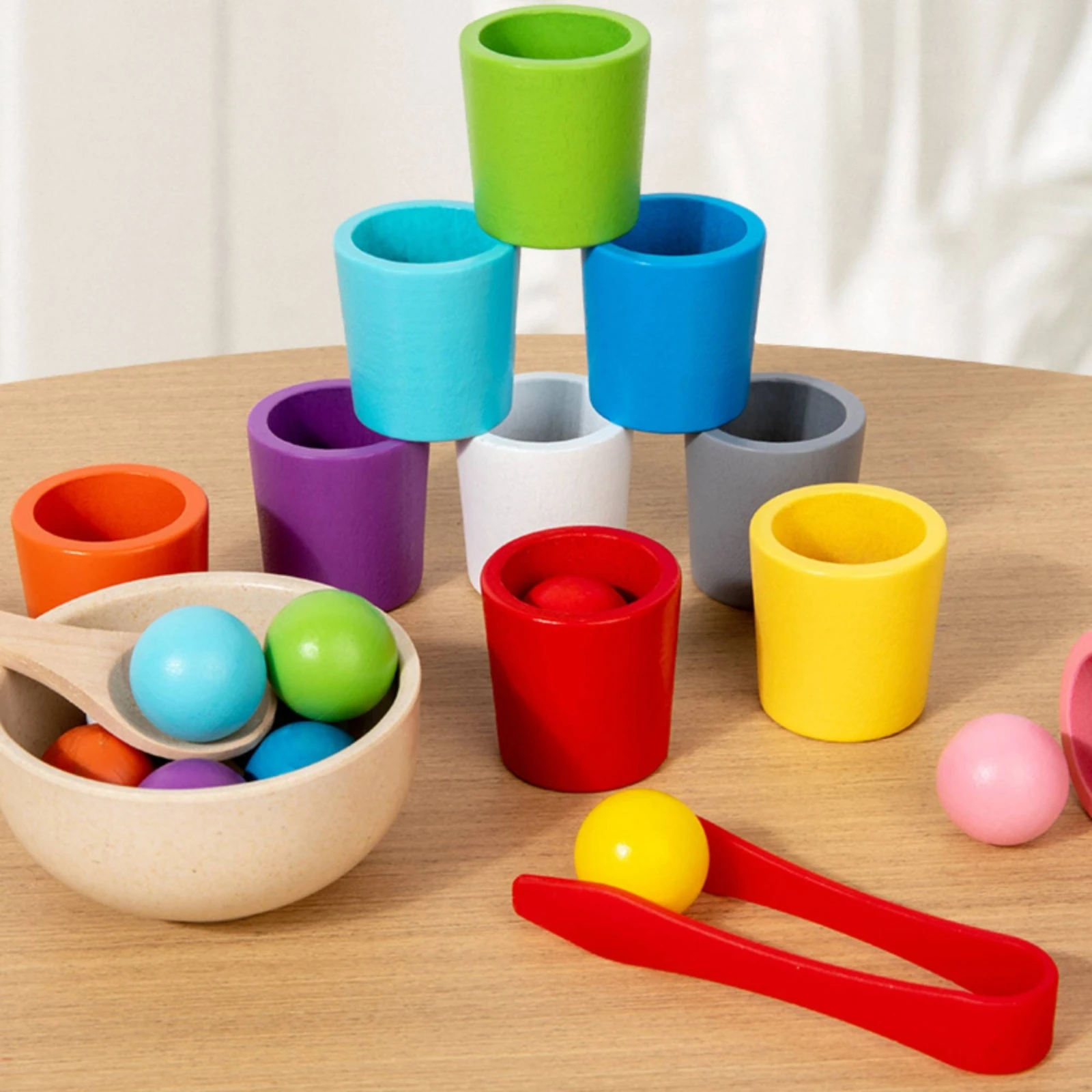 Ball Cup Game with Tongs Hand-Eye Coordination Child-Centered Toy with Tongs Ball Sorting Game Educational Balls in Cups Toddler