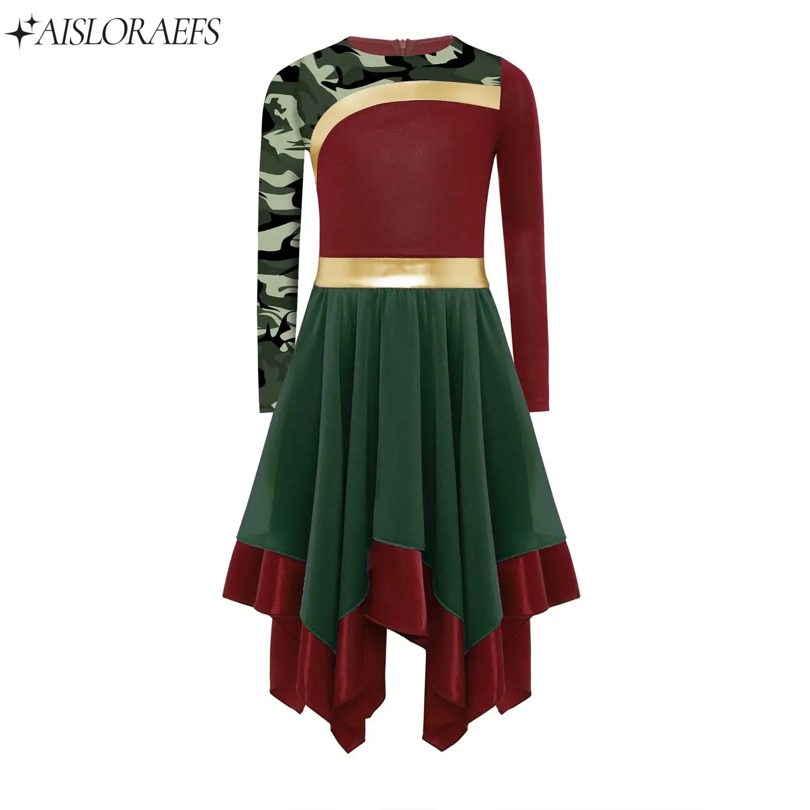 

Child Girls Worship Praise Dance Dress Long Sleeve Lyrical Liturgical Dance Costumes Teens Church Choir Performance Dancewear