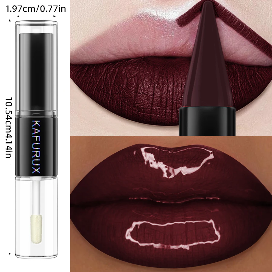 Brown Matte Double Head Lipstick Lip Coat Set Waterproof Coat 24HR 2 In 1 Korean Makeup Lip Tint Plumper Lips Cosmetics Gifts