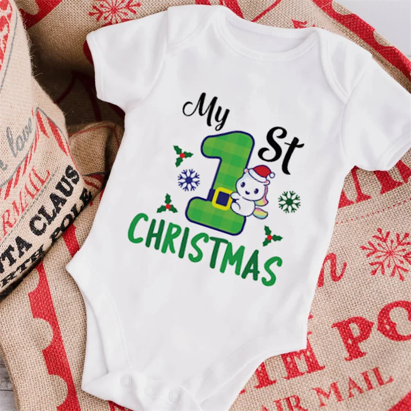 My First Christmas Baby Clothes White Cotton Newborn Bodysuits & One-pieces 2023 Christmas Baby Costume Infant Jumpsuit