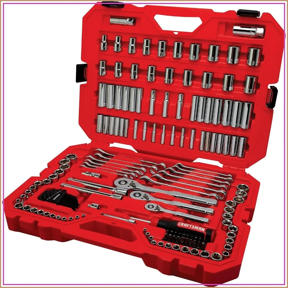 Socket Set 159 Piece Socket Wrench Set Mechanics Tools 1/4 3/8 1/2 in 6 12 Point 90 Tooth