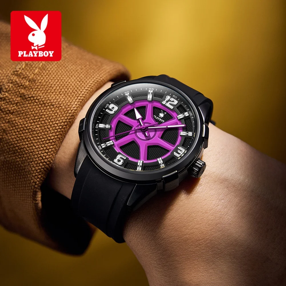 

PLAYBOY 3519 Quartz Movement Watch Cool Fashion New Style Silicone Strap Luminous Function 30m Waterproof Classic Watch For Men