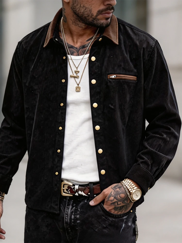 Vintage Long Sleeve Outerwear Tops Mens  2026 Fall Outdoor Lapel Jackets Men Daily Casual Contrast Color Long Sleeve Cardigan