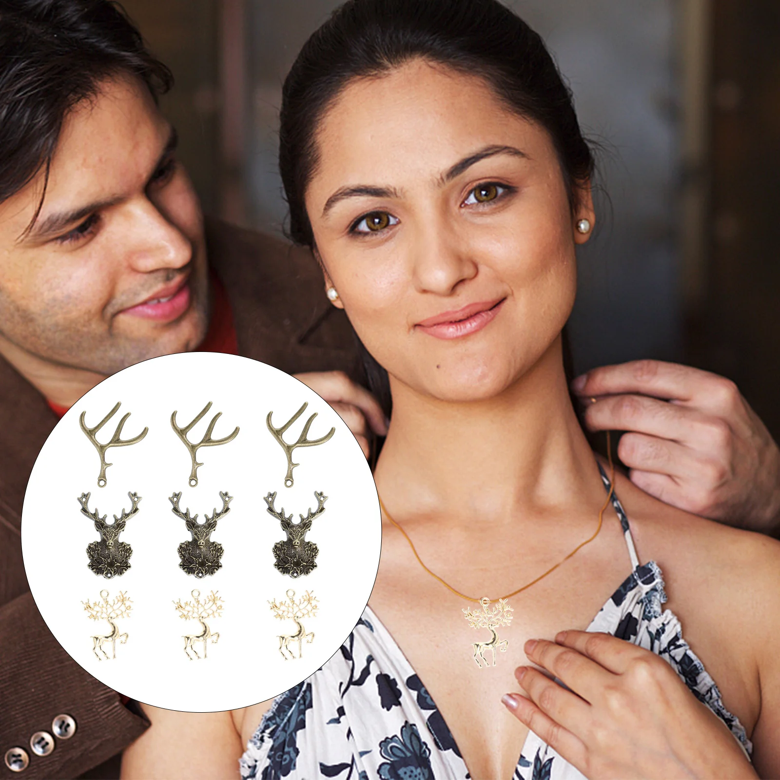 9 Pcs DIY Retro Accessories Deer Charm Antler Pendant Design Head Bracelet Making Modeling Necklaces Jewlery