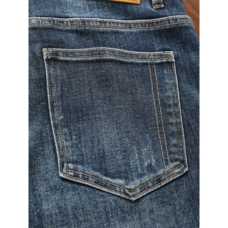Light Luxury Trendy Jeans Men High-End2025High-end Fashion Embroidered Printed Slim Straight Vintage Long Pants
