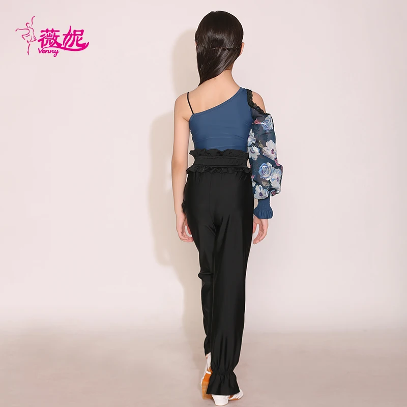 Vennystyle Abito da ballo latino per ragazze senza spalline in due pezzi con pantaloni da allenamento, costume da spettacolo per abbigliamento da ballo