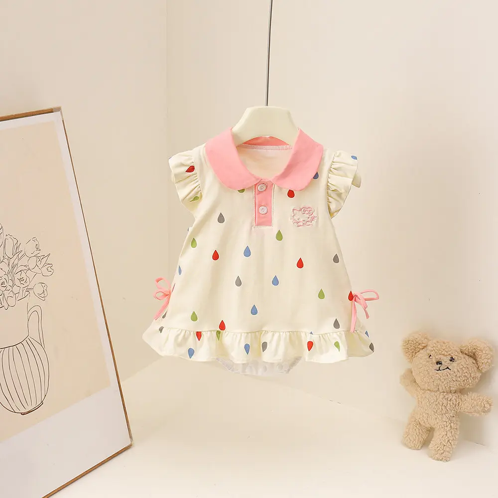 Infant Summer Double-Layer Polka Dot Lace Cat Romper Dress for Baby Girls, Forest Style Romper for Photo Shoots