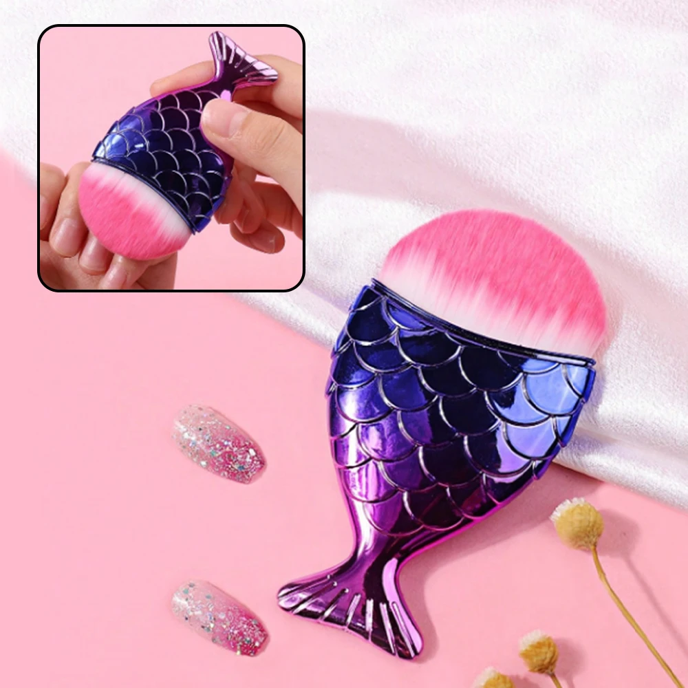 1Pcs Manicure Nail Cleaning Dust Brush Tool Multifunctional Foundation Brush With Fish Tail Design For Perfect Nail Care