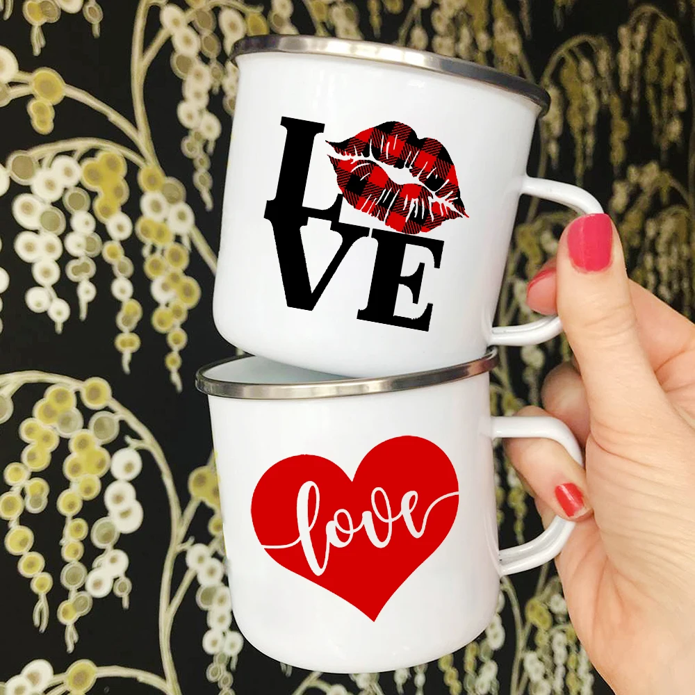 

Creative Love Heart Print Enamel Coffee Tea Mugs Handle Party Beer Juice Drink Cups Travel Water Mug Boy/girl Valentine Gifts