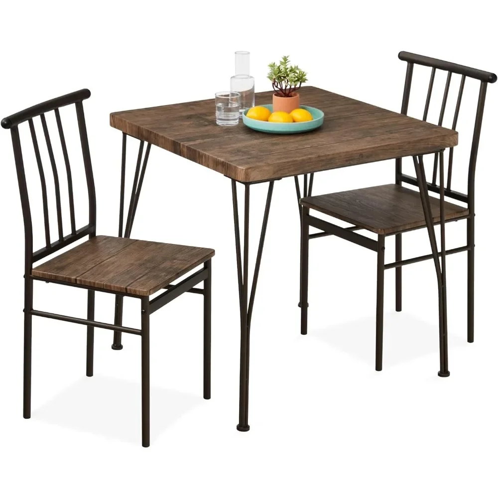 Best Choice Products 3-Piece Dining Set Modern Dinings Table Set,Metal and Wood Square Dinings Table for Kitchen, Dining Room