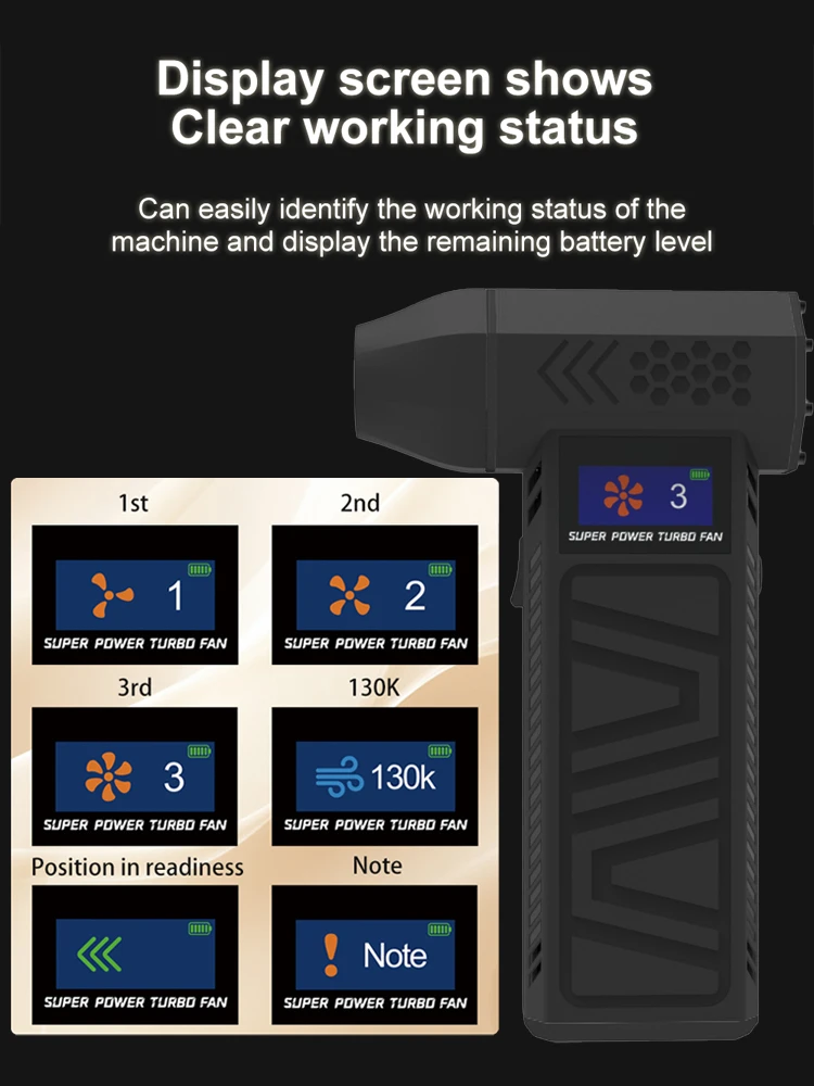 Imagem -05 - Mini Turbo Jet Ventilador de Alta Velocidade sem Escova Turbo Jet Ventilador Velocidades Modo Violento 52m s 40m s Velocidade Máxima do Vento Tipo-c Carregamento Rápido