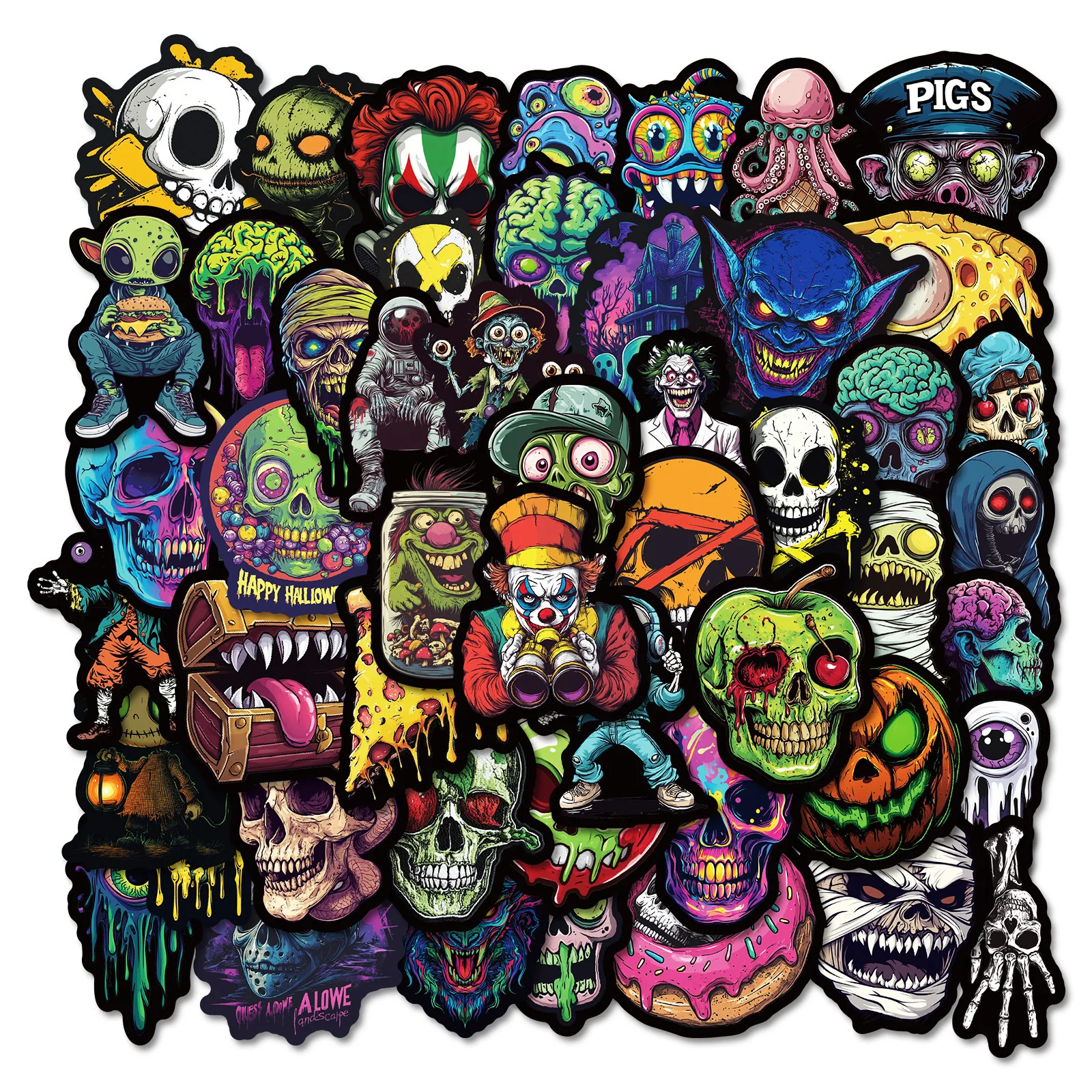 10/50Pcs Cool Halloween Pop Horror Skull Zombie Stickers Skateboard Fridge Guitar Laptop Motorcycle Travel Graffiti Sticker Toy