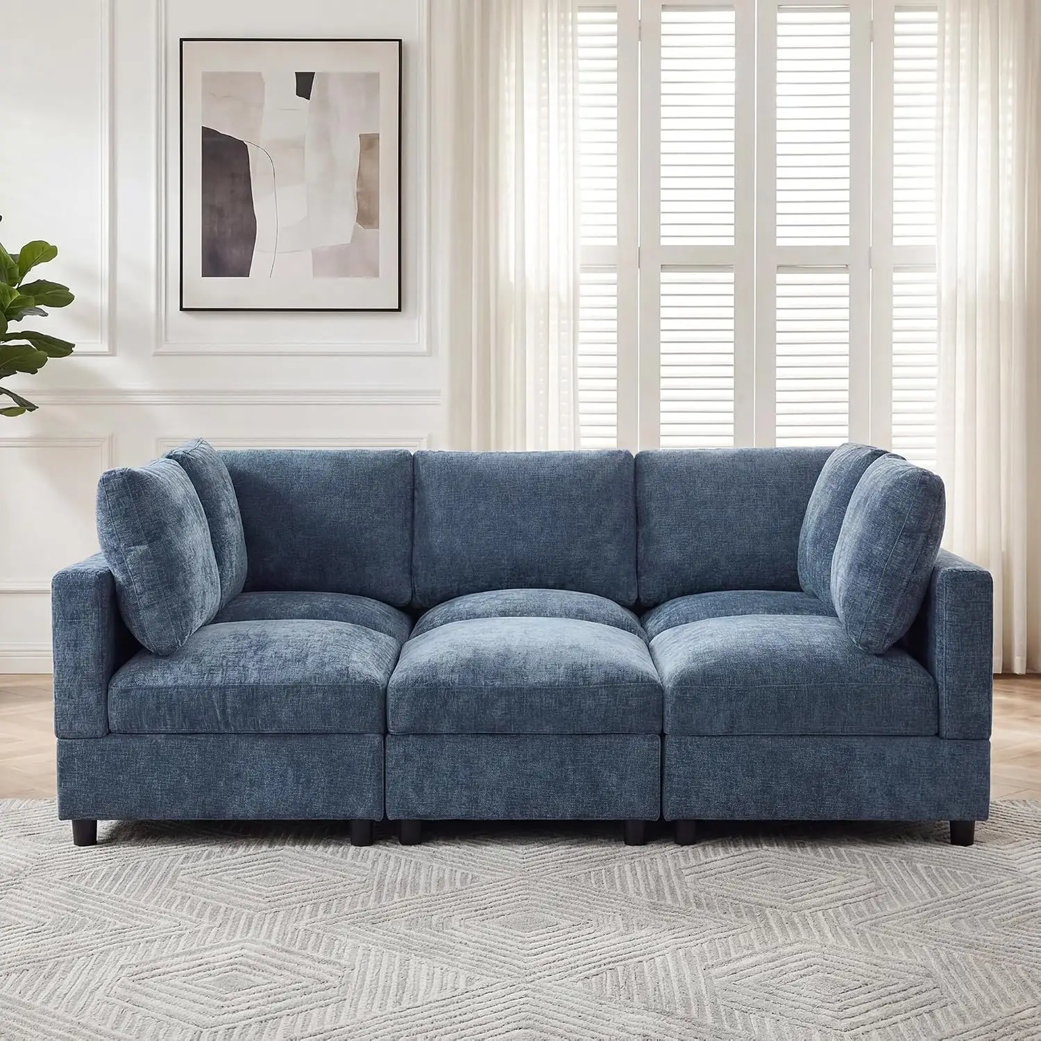 Modular Sectional Sofa, Chenille Sleeper Sofa Bed With Ottoman, Deep Seat Thick Cushions For Living Room, Customized