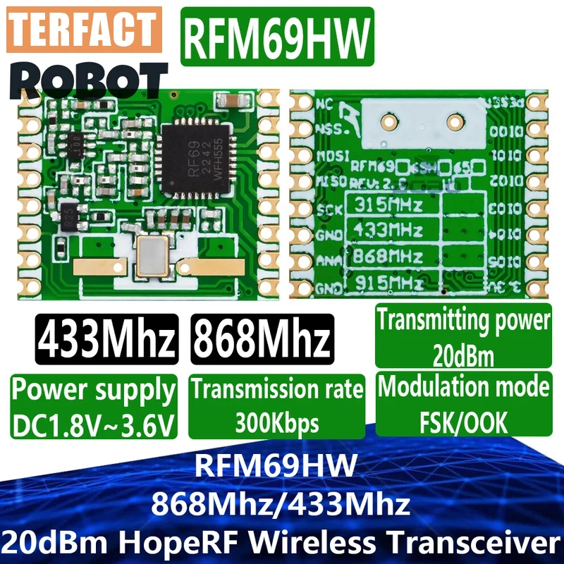 1 ~ 5PCS TERFACT ROBOT RFM69HW 868Mhz/433Mhz/915Mhz + 20dBm HopeRF Draadloze Transceiver 868S2 Module voor Afstandsbediening/HM
