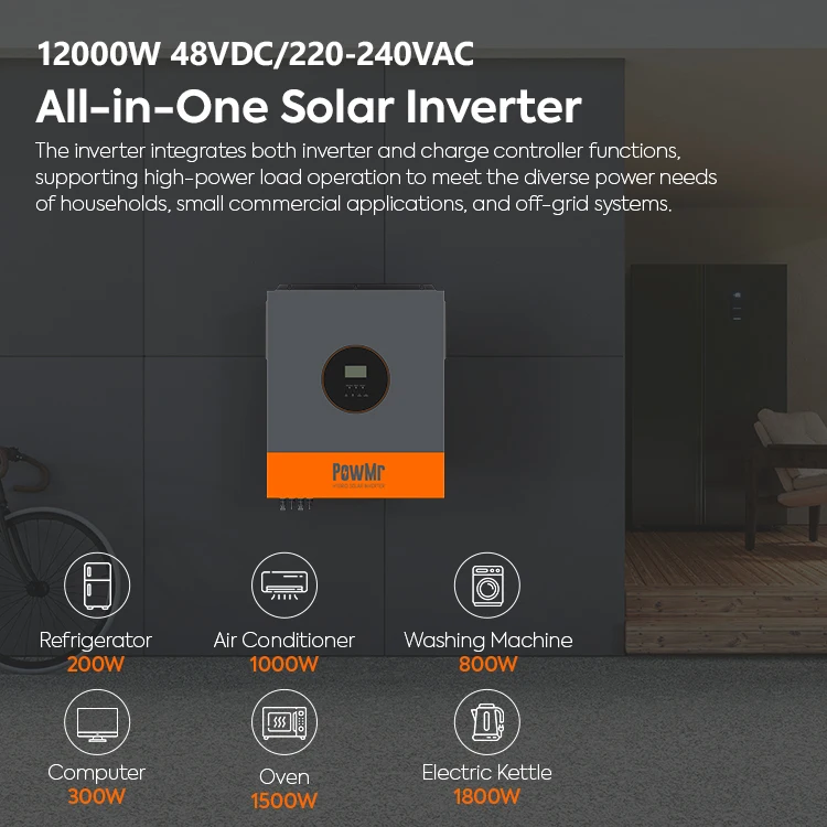 PowMr 12000W 48V/220-240VAC Dual Independent PV Inputs Supports Single/three-phase Parallel Operation All In One Solar Inverter