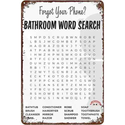 Cartel de búsqueda de palabras para baño, letrero de Metal divertido, letreros de chapa, decoración de pared