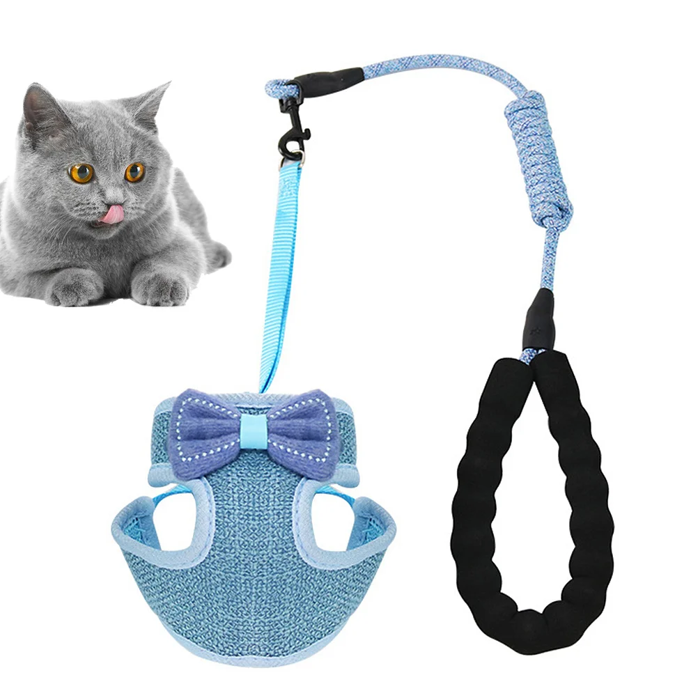 

Adjustable Cat Harness Vest Style Bowknot Design 2.5-10Kg Breathable Polyester Pet Chest Strap Comfortable Safe Walking