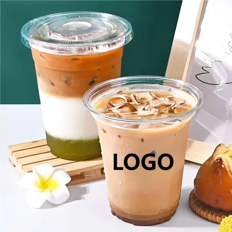 Custom.Customized كوب بلاستك PET القابل للتصرف 98 عيار فنجان القهوة المثلج المشروبات كوب شاي فقاعات مع الأغطية