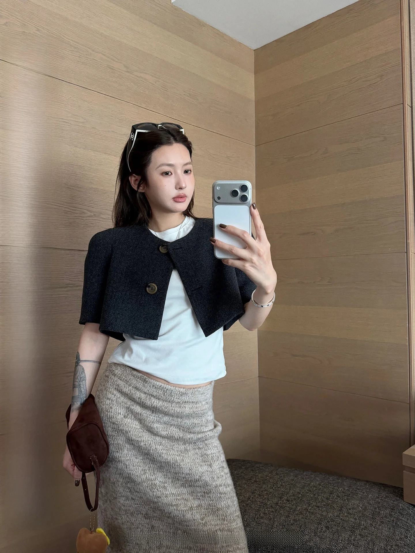 

NingSi Women's round Neck Short Sleeve Woolen Shawl Casual Style Spring New Fashion Korean System Short Length Jacket