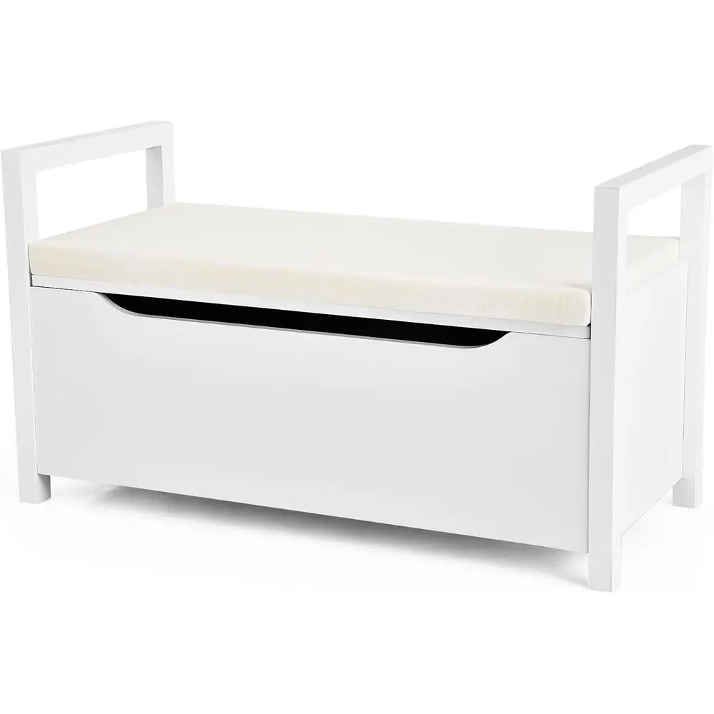 

2-in-1 Shoe Cabinet with Cushion & Handles, Multifunctional Storage Bench for Home Office (White)