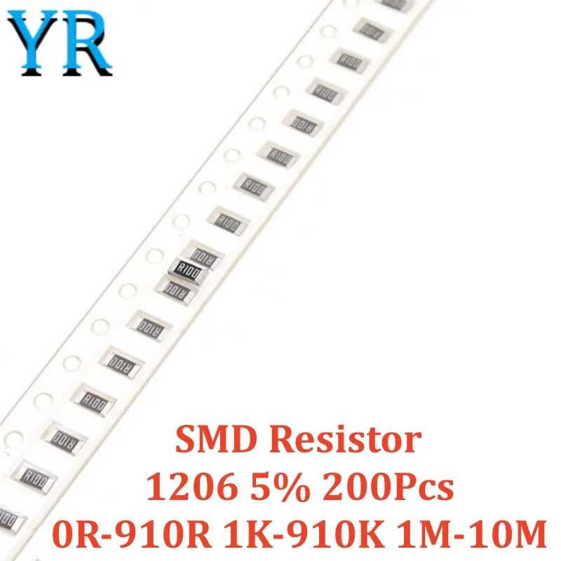 

200Pcs 1206 5% SMD Resistor 0R-910R 1K-910K 1M-10M 1.8R 5.6R 20R 75R 100R 820R 1.6K 7.5K 27K 91K 510K 1.8M 2.7M 3.3M 9.1M