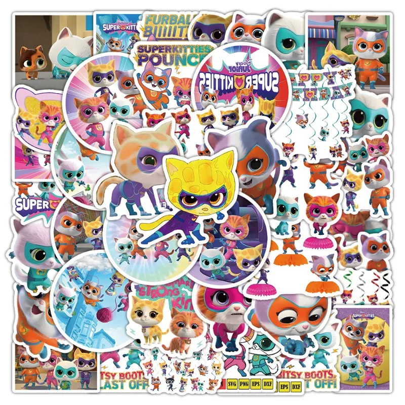 Pegatinas decorativas de dibujos animados de SuperKitties, 50 piezas, para maleta, taza de agua, papelería, teléfono móvil, coche, Scooter, portátil