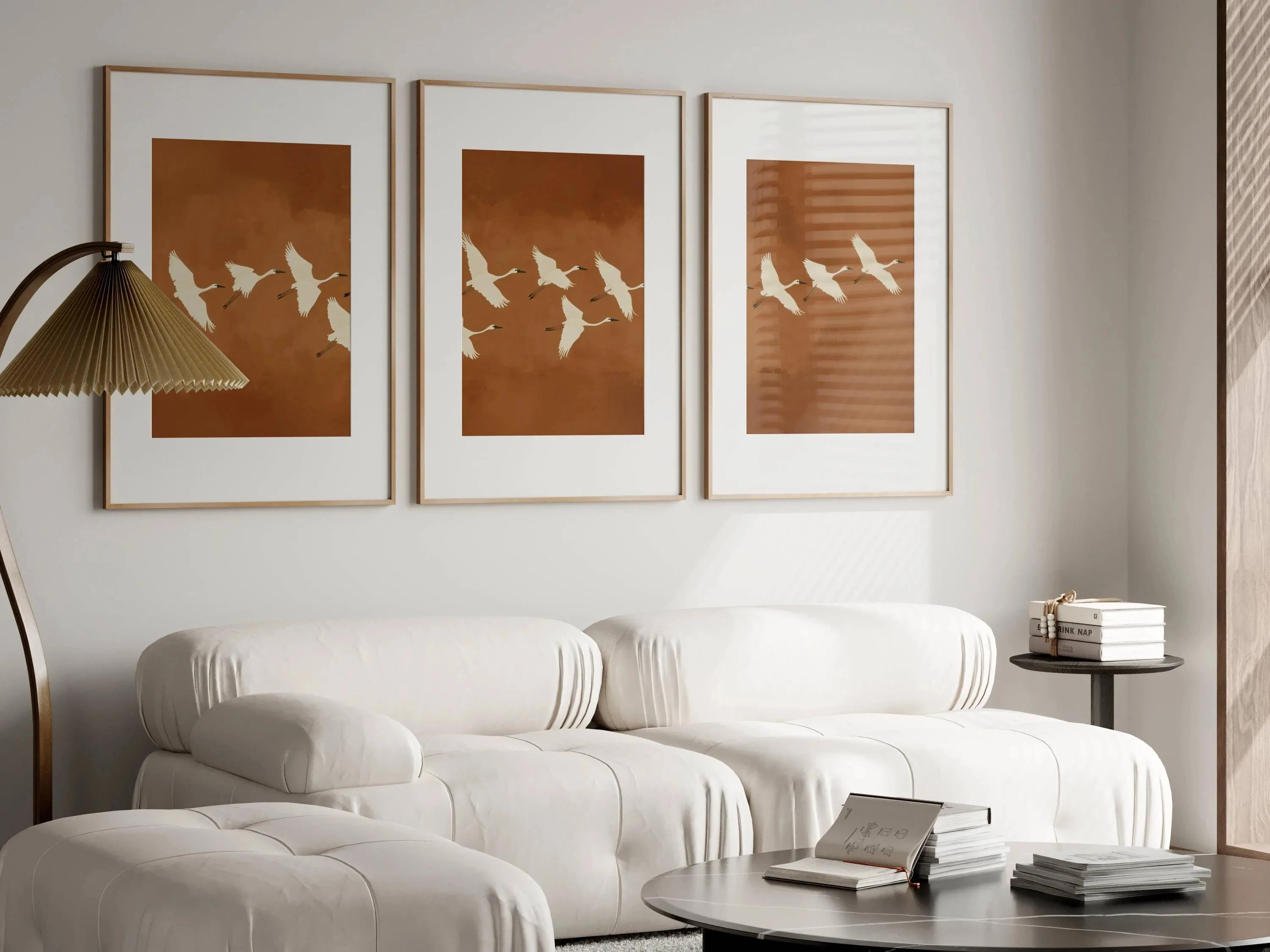 3PCS frameless decorative art print,Terracotta Flying Crane Wall Art,Minimalist Boho Japanese Bird Canvas Prints,Neutral Abstrac