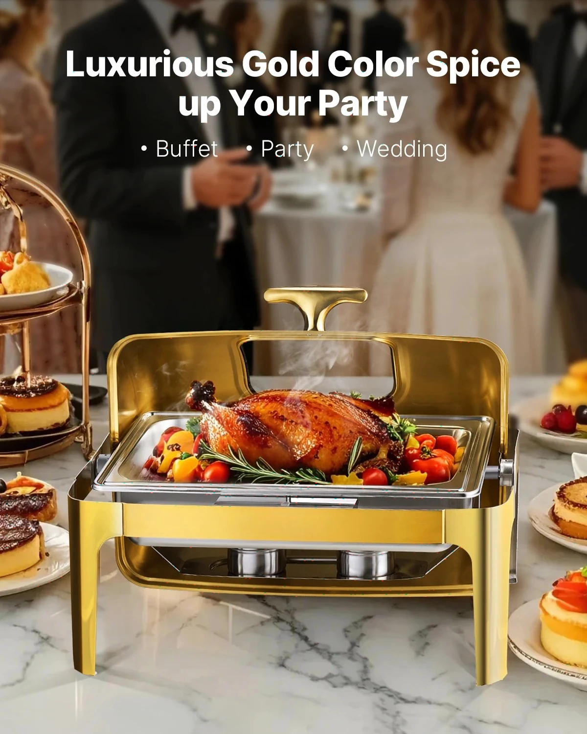 Factory Direct 2026 SucceBuy 9Qt Roll Top Chafing Dish Buffet Stainless Steel Chafer with Full Size Pan Visible Lid Rectangle