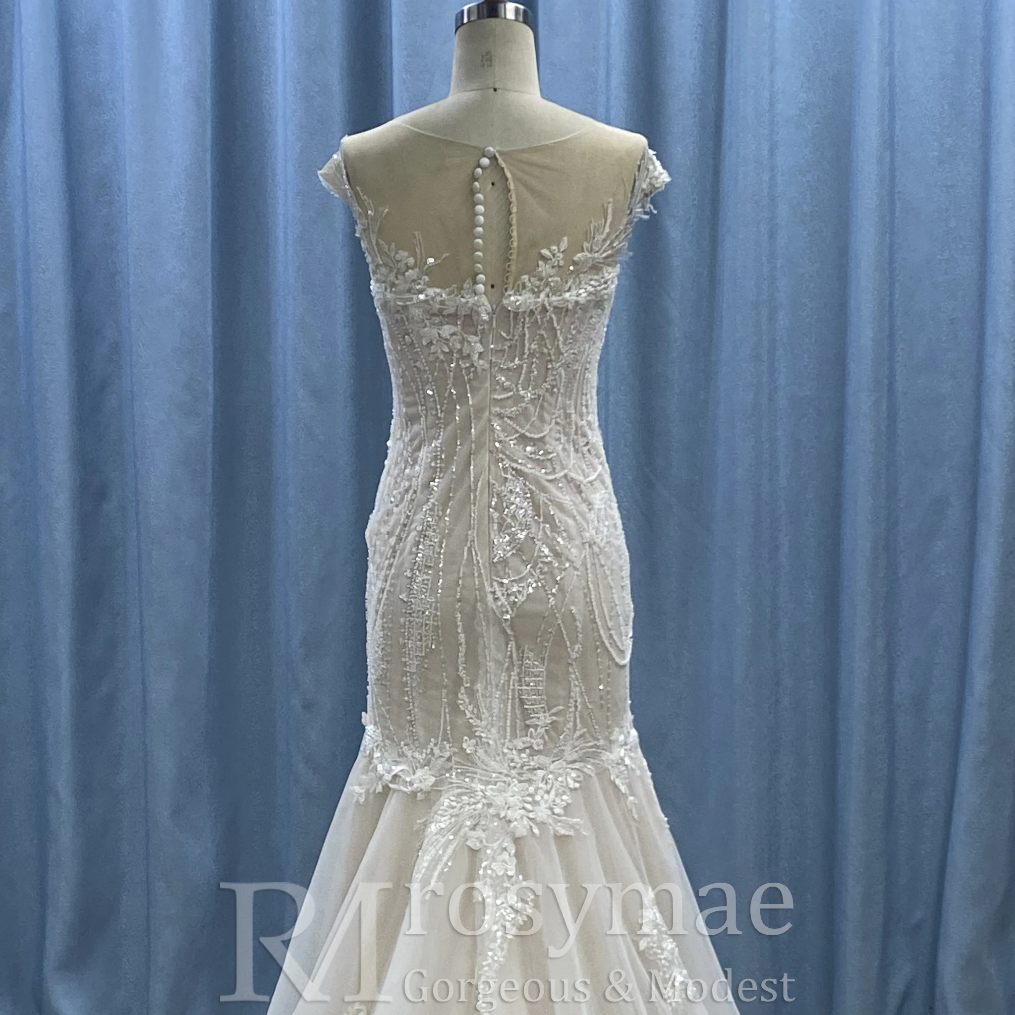 Rosymae robe de mariée sirène à col transparent et manches cape pour robe de mariée avec Design élégant dos nu vestidos para mujer