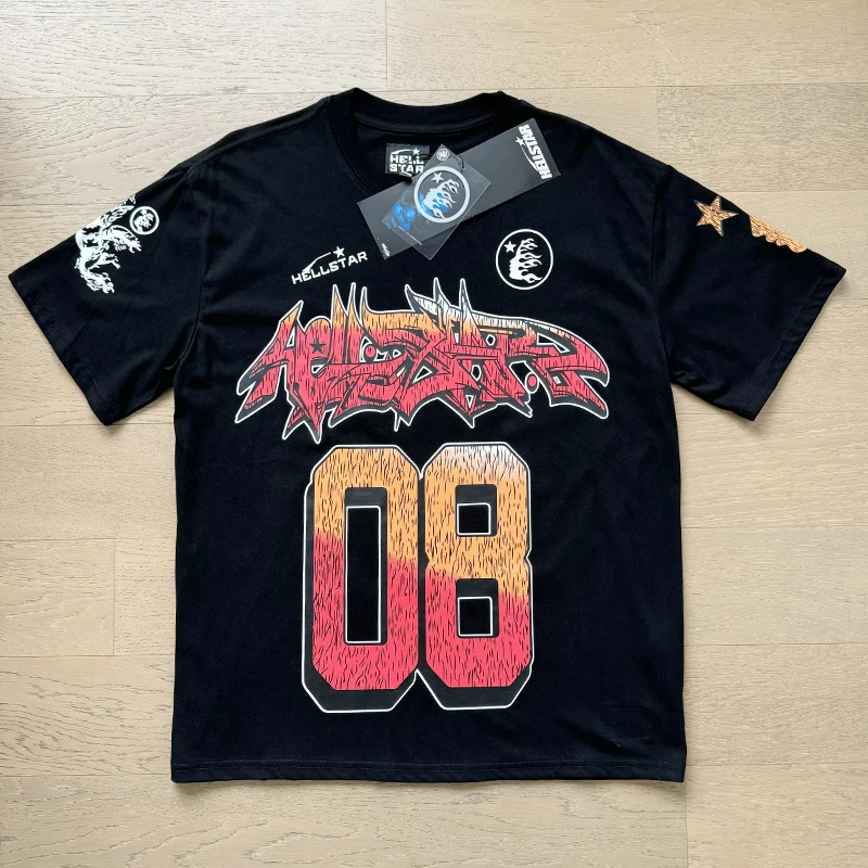 تيشيرت Hellstar للرجال والنساء ، نقش مطبوع ، كبير الحجم ، هيب هوب ، جيد التهوية ، مريح ، قطن ، أكمام قصيرة ، صيف ، جديد ، Y2K