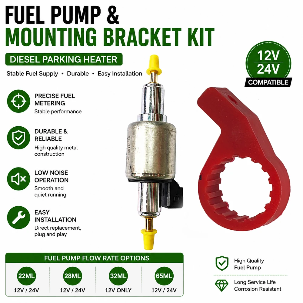 Diesel Parking Heater Fuel Pump with Silicone Holder Bracket 12V 24V 22ml 28ml 32ml 65ml Replacement Kit