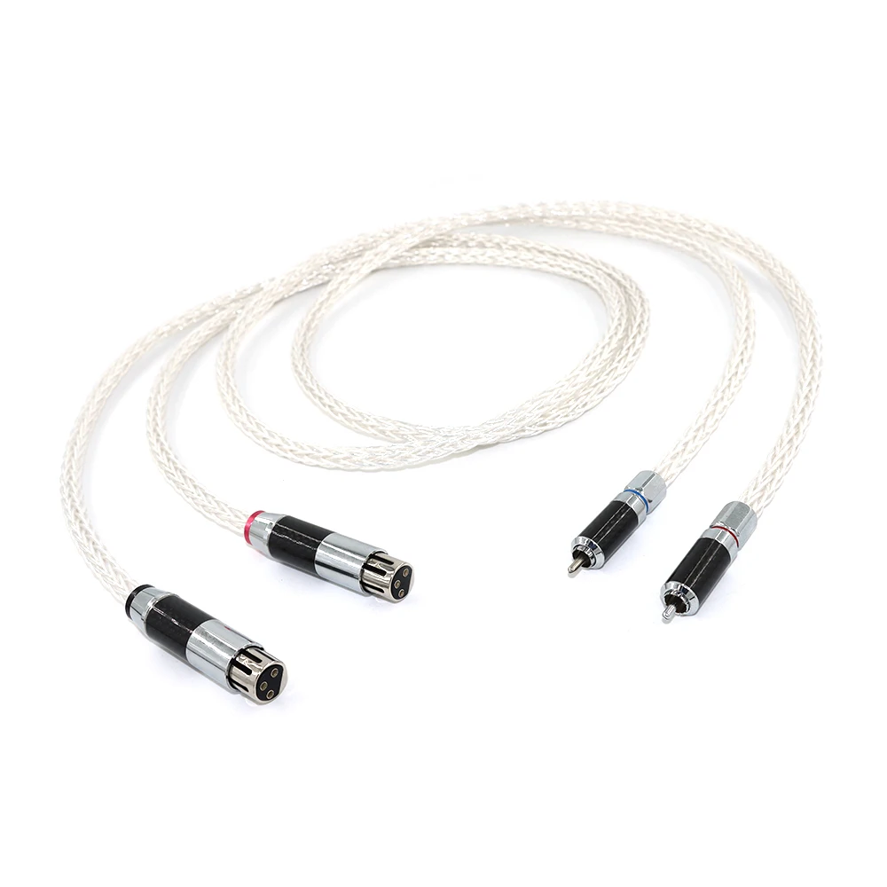 زوج واحد من محول XLR من الدرجة الاستوديو - محول 8AG OCC مطلي بالفضة مع محول RCA إلى XLR مزدوج الحماية
