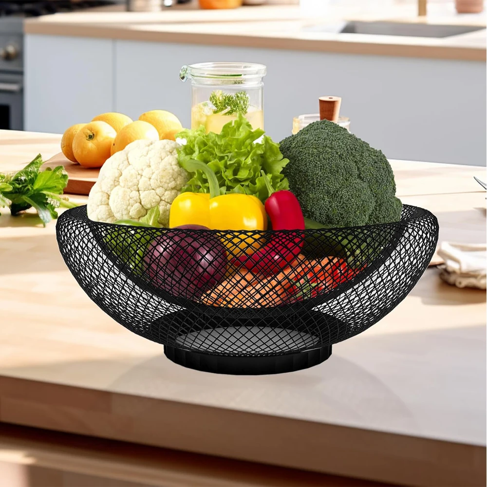 1 mesh fruit bowl metal wire fruit and vegetable basket holder counter home kitchen bracket, decorative center decoration