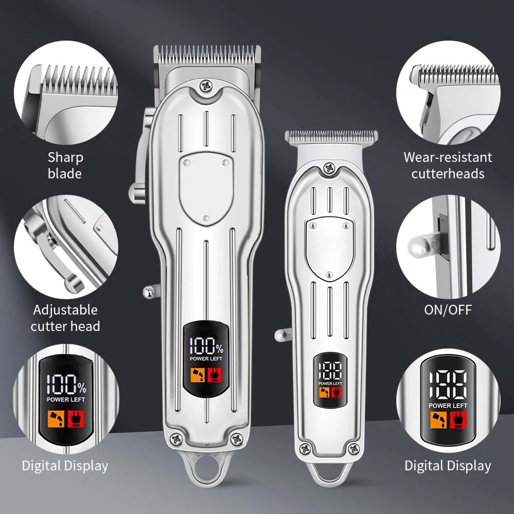 Professional Hair Clipper Set with LCD Display, Cordless Beard Trimmer & Foil Shaver for Men, USB Rechargeable Grooming Kit with Multiple Guards & Accessories