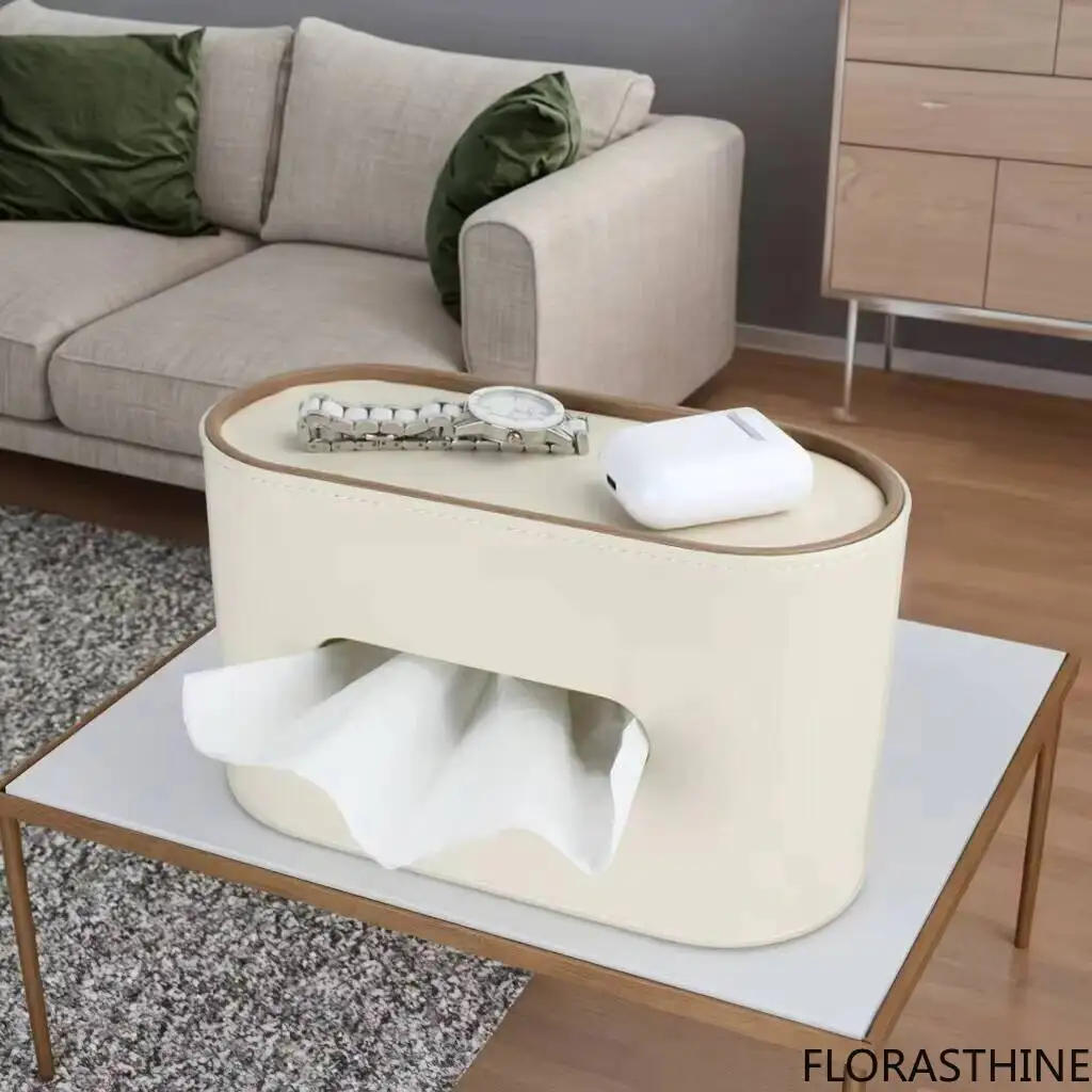 Light Paper High-End Living Room Creative Oval Tissue Leather Bedroom Desktop Napkin Storage Box Organization