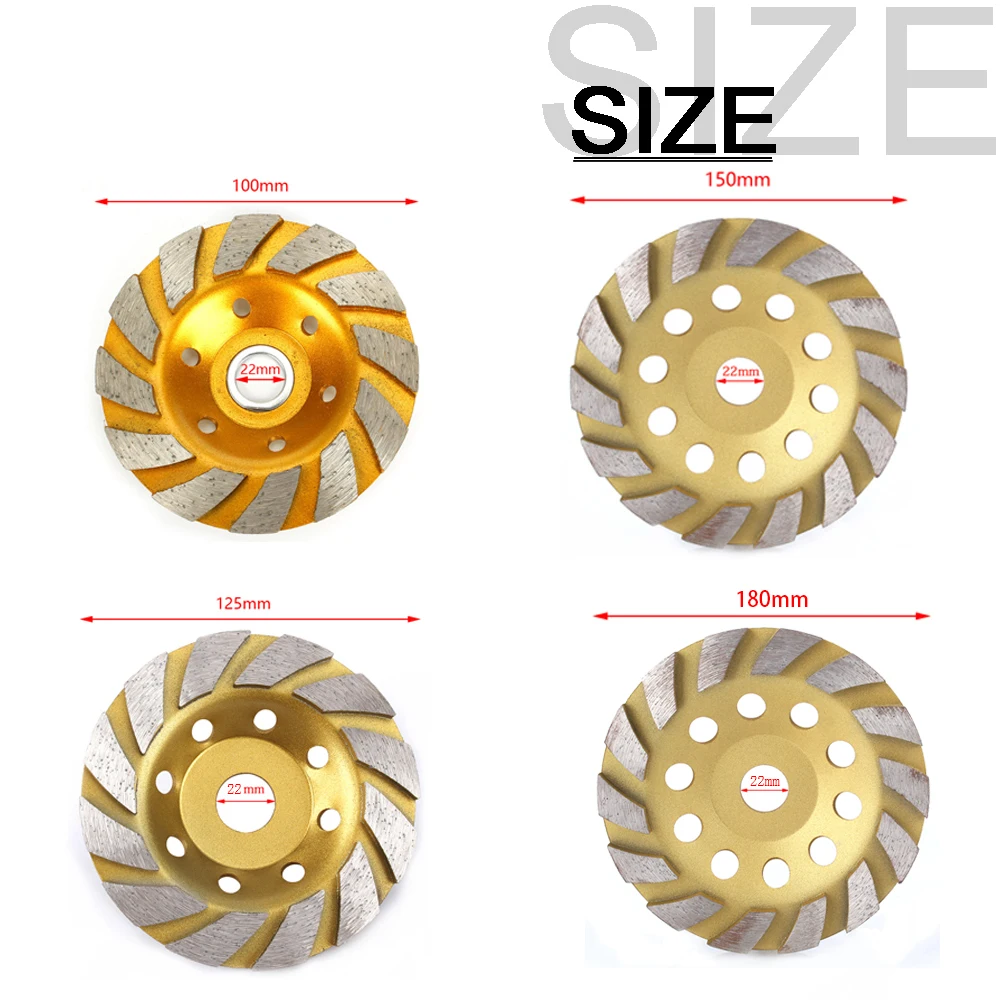 1pc100/125/150/180mm Concrete Stone Ceramic Turbo Diamond Grinding Cup Wheel Disc Stone Ceramic Marble Cutting For Angle Grinder