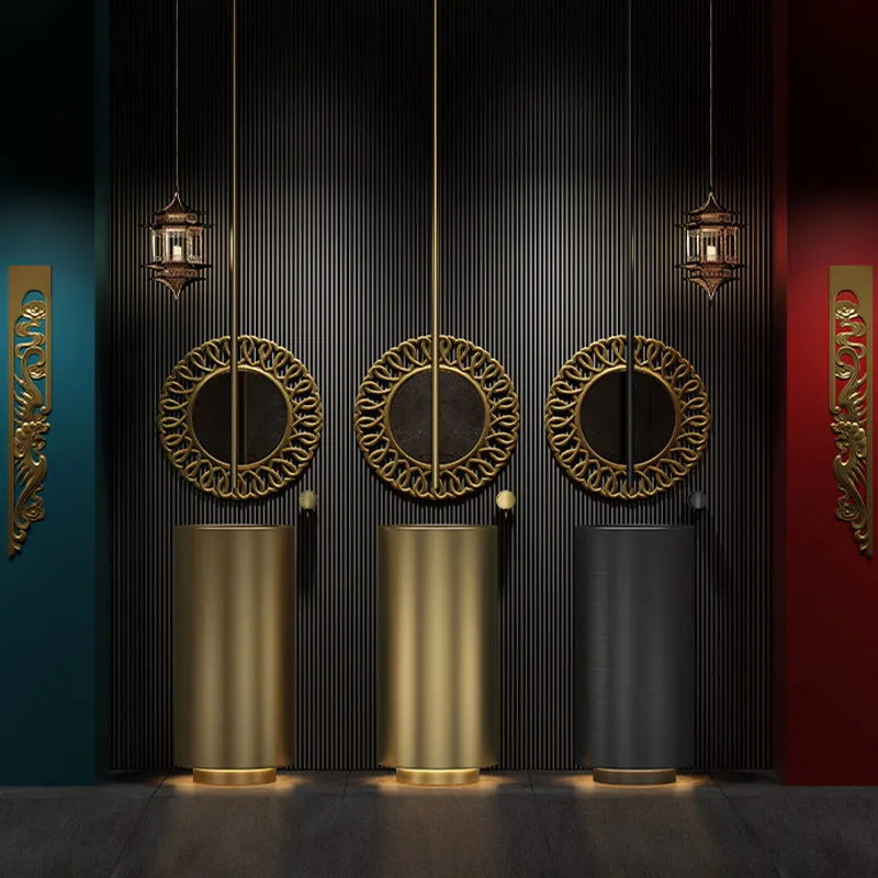 

Bronze light luxury thin edge stainless steel column basin washbasin bar gold washbasin integrated floor type