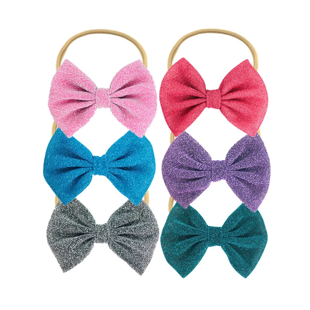 

New Silver Silk Cloth Thread Bow Headband Baby Soft Nylon Baby Holiday Party Headwear Wholesale 200 Pcs