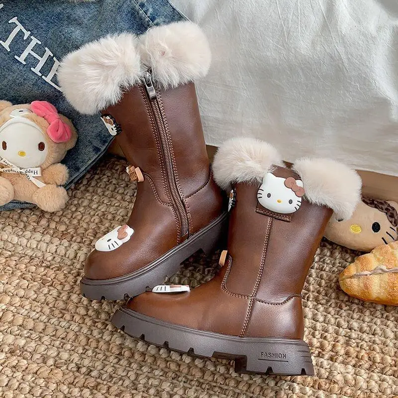 

Зимние высокие сапоги Hello Kitty Sanrio для девочек, утепленная обувь, детская обувь, сапоги для мальчиков и девочек, детские домашние кожаные сапоги для младенцев