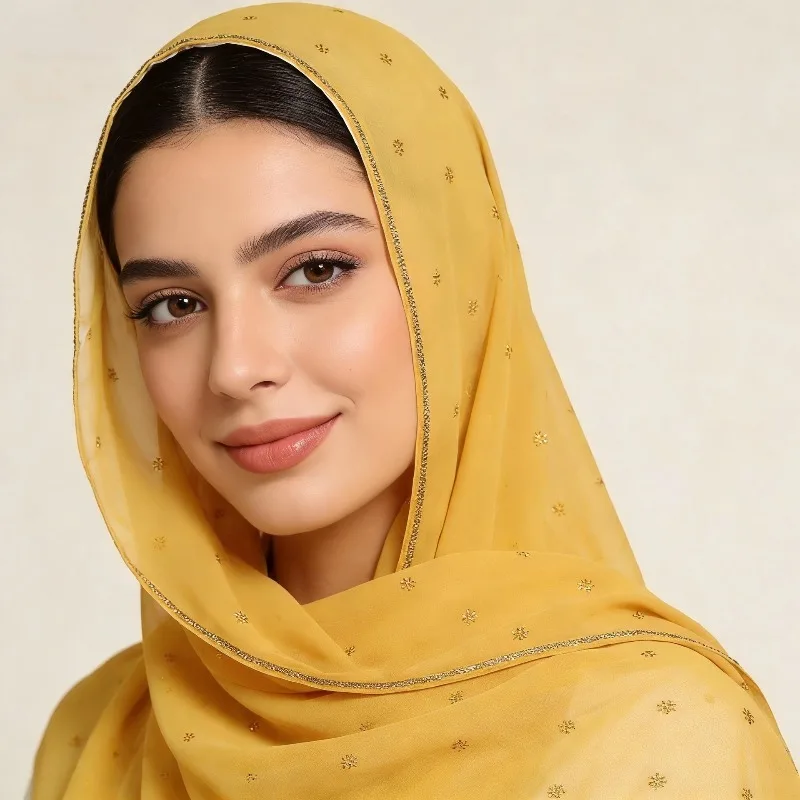 New ethnic style headscarf pearl chiffon rhinestone hot stamping long scarf women's plain color headscarf shawl accessories