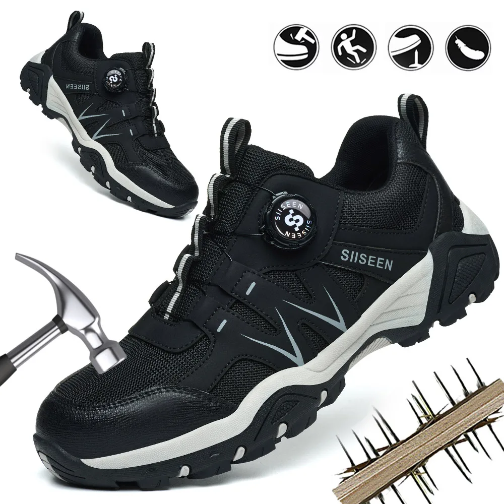 Men's Widened Steel Toe Shoes, Sturdy Protective Safety Shoes, Lightweight Work Shoes Anti Slip and Wear-resistant, Sizes 40-46