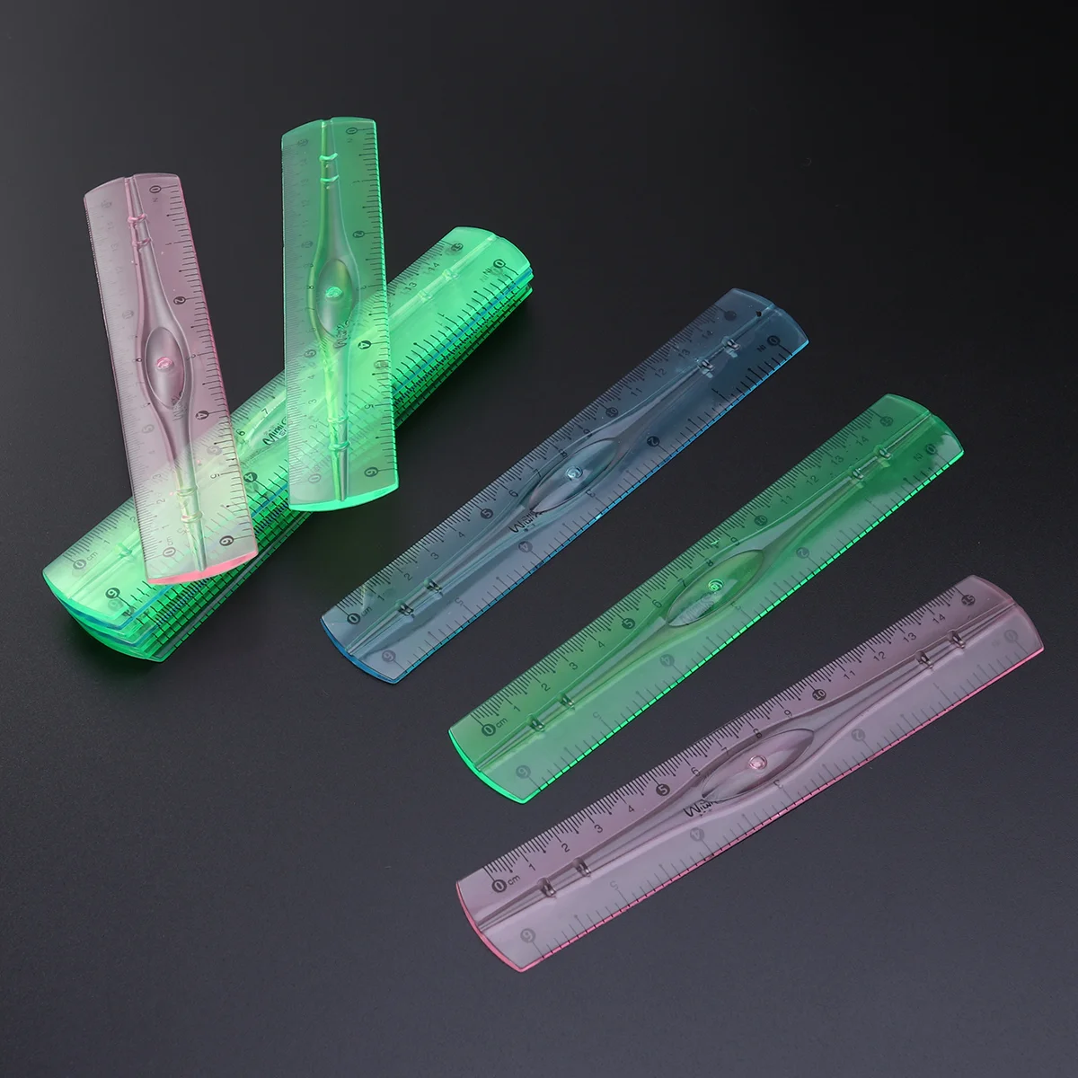 

12 Pcs Plastic Transparent Rulers School Students Stationery Office Measuring Ruler 15CM (Random Color)