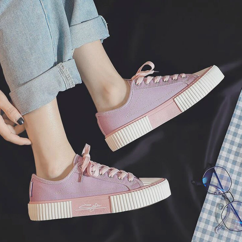 2023 Purple Low-top Women Canvas Shoes High Quality Women Casual Shoes Canvas Rubber Female Student Flat Shoes