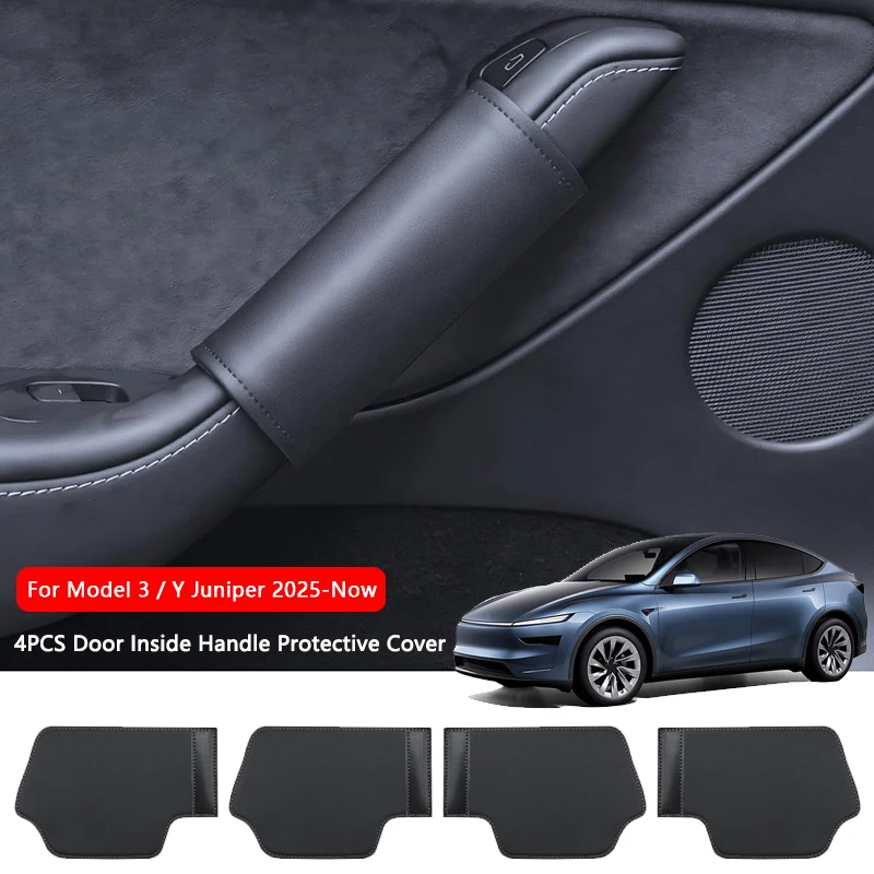 

For Tesla Model 3 / Y Juniper 2025 Car Door Inner Handle Protector Cover Leather Door Grab Handle Anti-Scratch Pad Accessories