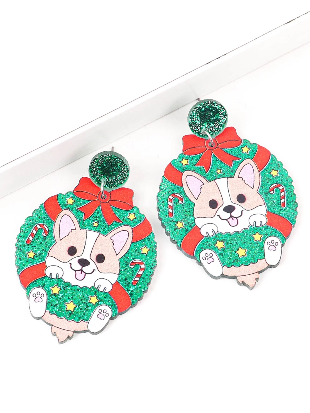 أقراط أكاليل أكريليك جميلة لعيد الميلاد للنساء ، كلب ، قطة ، هندسية ، لمعان ، متدلٍ ، مجوهرات ، هدايا العام الجديد #5