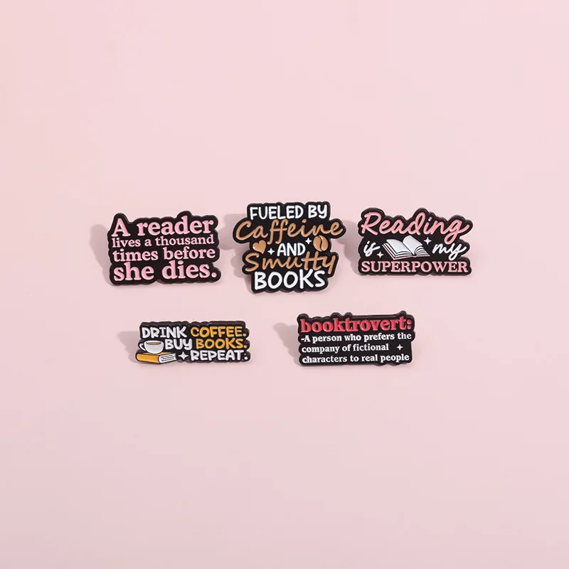 Repeat Drink Coffee and Buy Books Enamel Pins Reading Superpower Book Lover Brooch Lapel Backpack Metal Badge Jewelry Gift