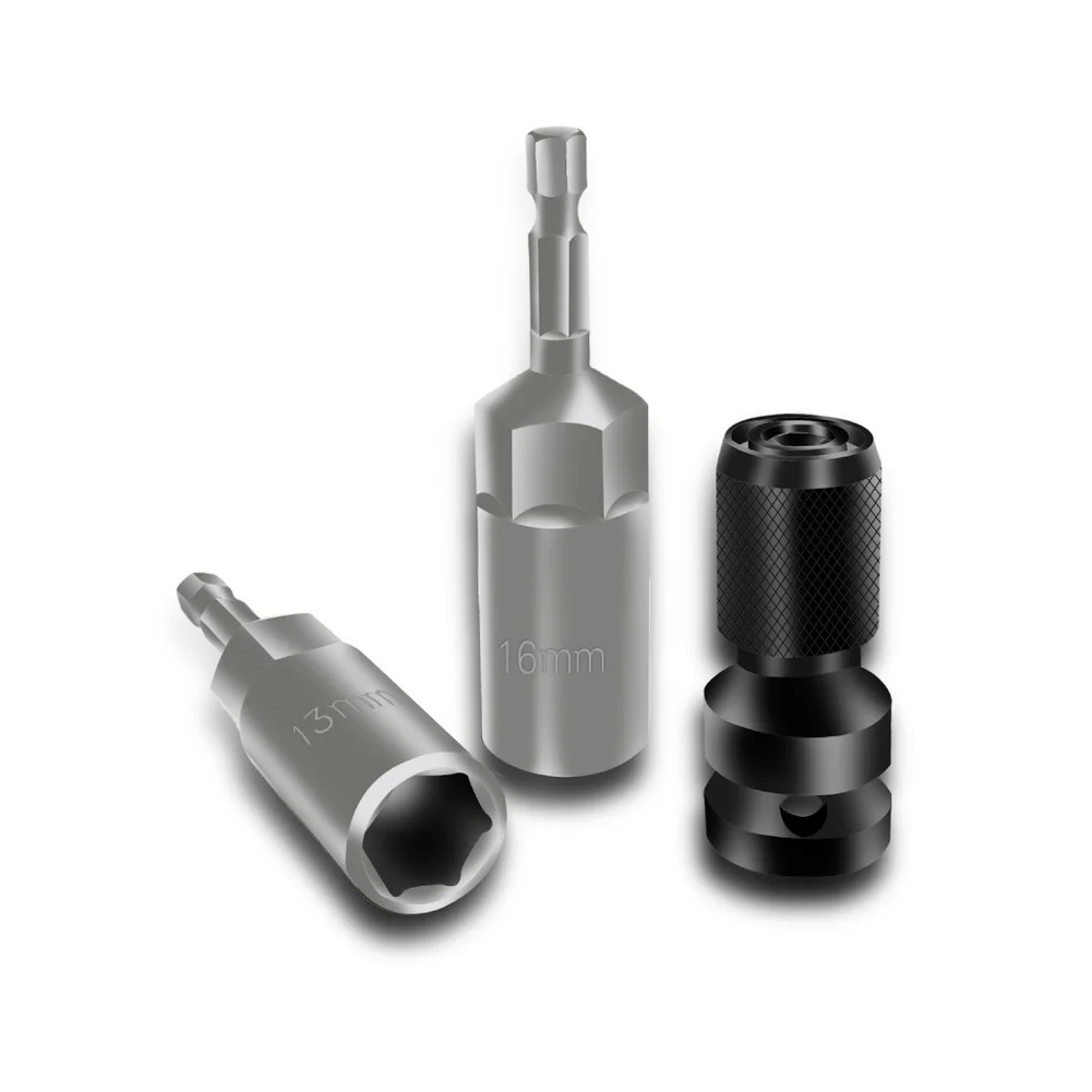 16Pcs Silver Hex Socket Set With Telescopic Adapter For Impact Driver Heavy-Duty Fastening Repair Tool Replacement Kit